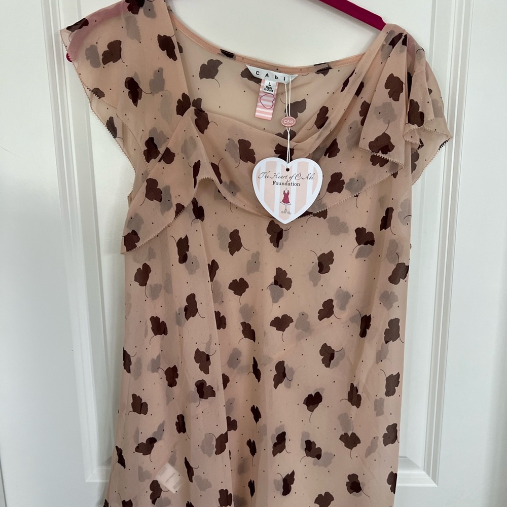 CAbi Cream and Brown Floral Top